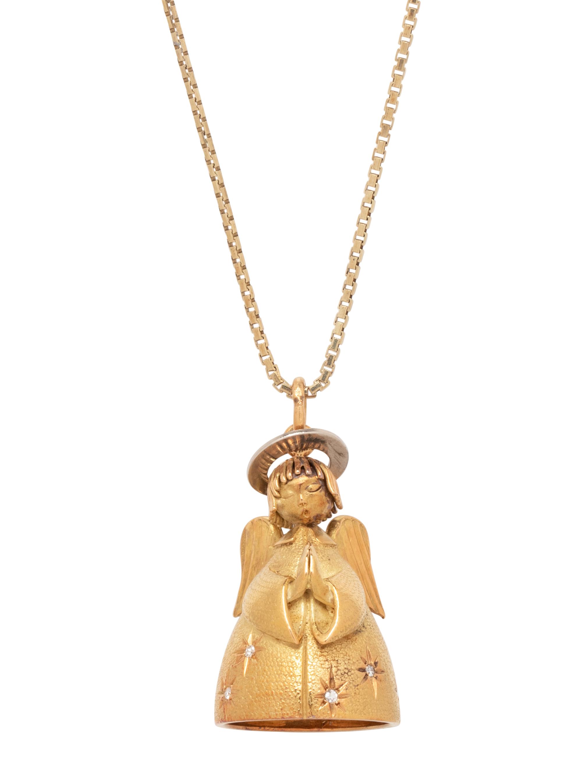 YELLOW GOLD AND DIAMOND ANGEL PENDANT/NECKLACE