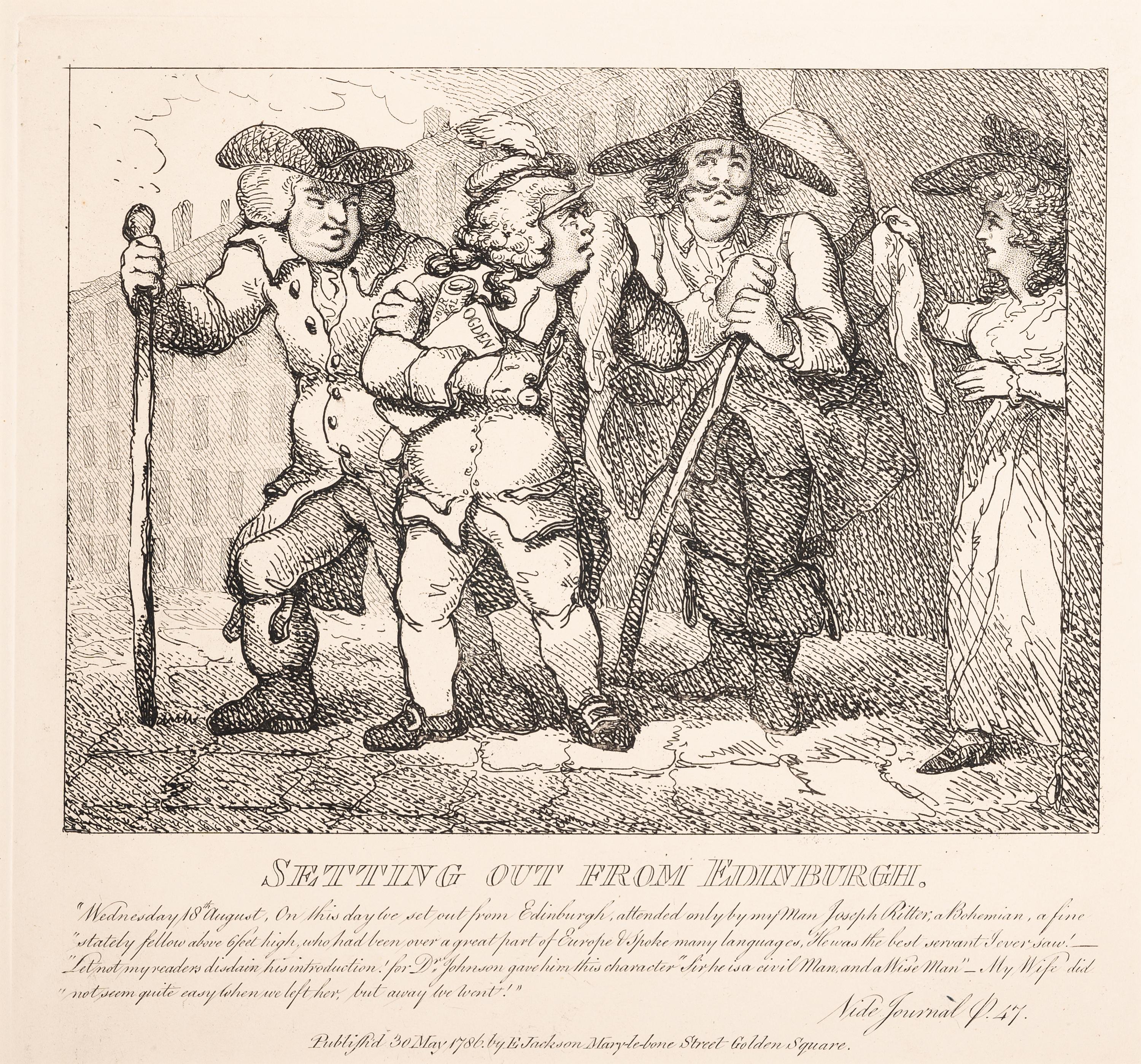 A group of six prints ( The Dance of Death; Dr. Syntax Pursued by a Bull; Dr. Syntax Sells Grizzle; Vision of Skulls; The Cellar Quartette; Setting Out from Edinburgh )