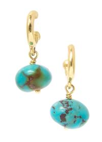 A Pair of 18 Karat Yellow Gold and Turquoise Earrings, 3.80 dwts.