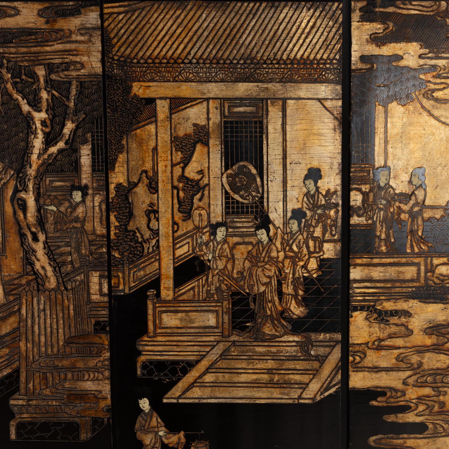 A Chinese Export Lacquer Six-Panel Screen