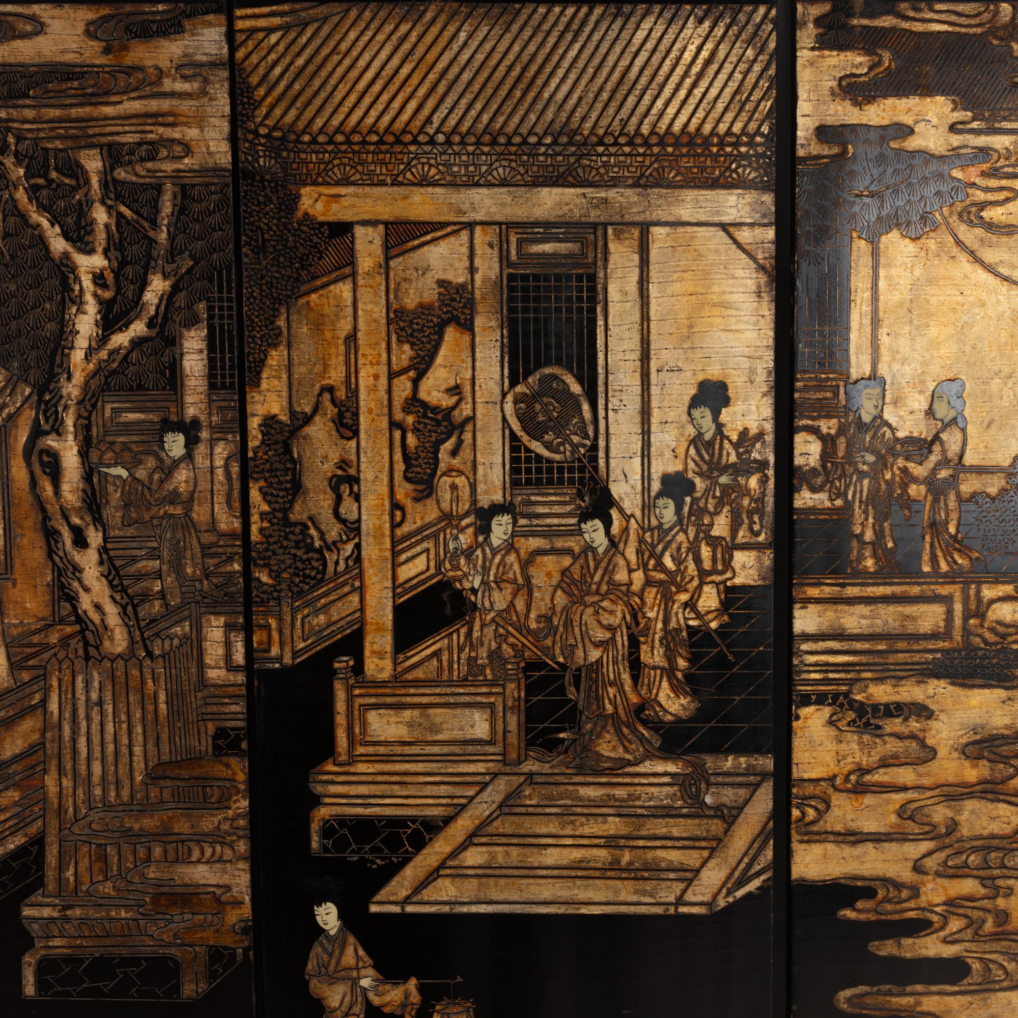 A Chinese Export Lacquer Six-Panel Screen