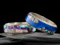 Pair of Sterling Silver and Mosaic Inlay Bangle Bracelets