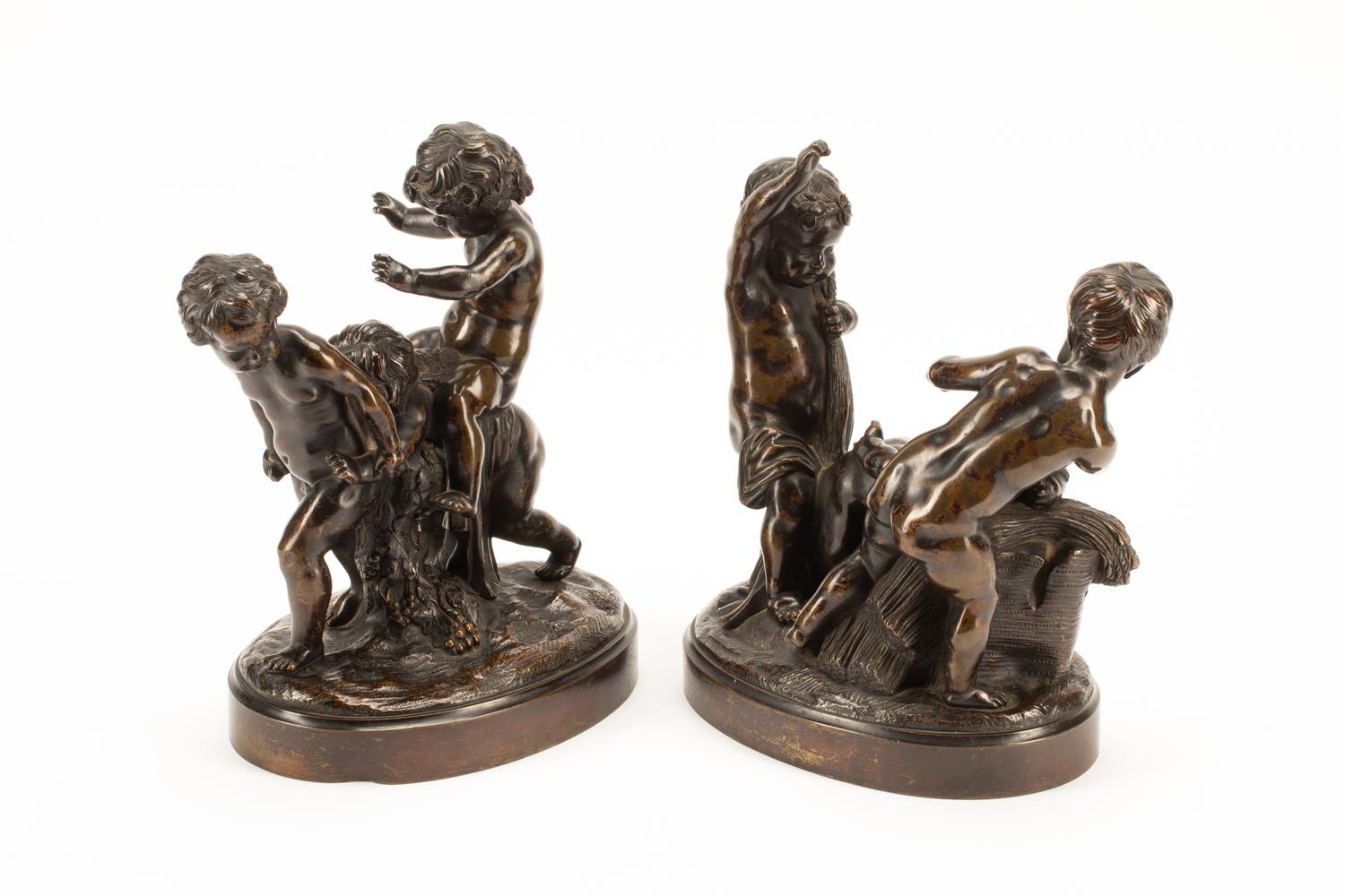 A Pair of French Patinated Bronze Figural Groups