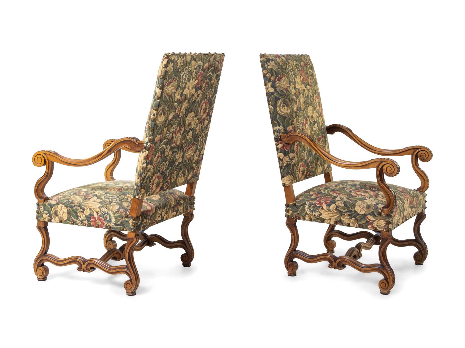 A Pair of Louis XIV Style Beechwood Armchairs