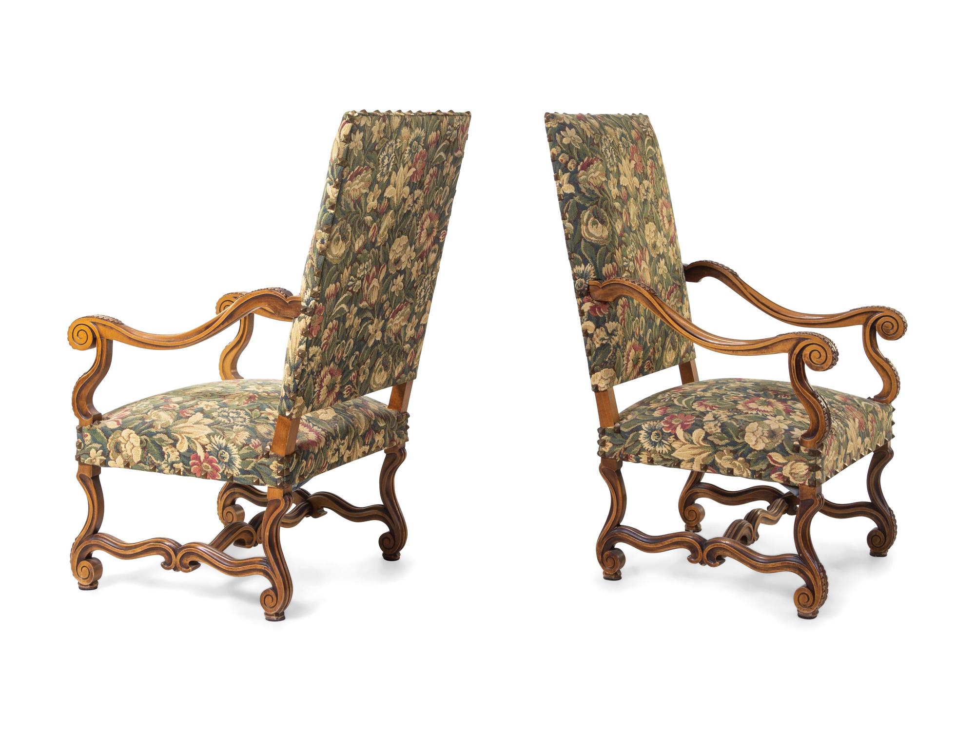 A Pair of Louis XIV Style Beechwood Armchairs