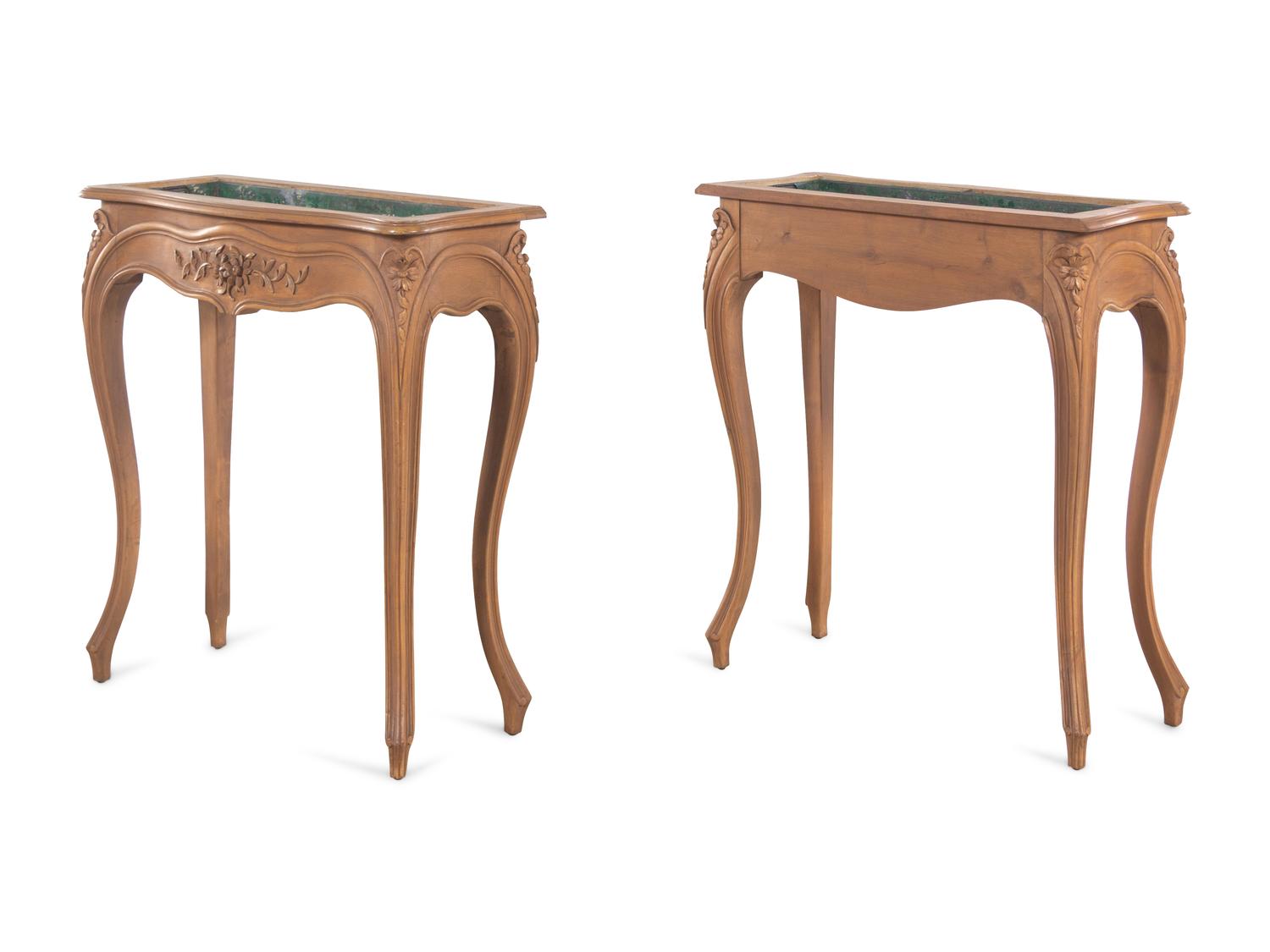 A Pair of Louis XV Style Fruitwood Jardinière Stands