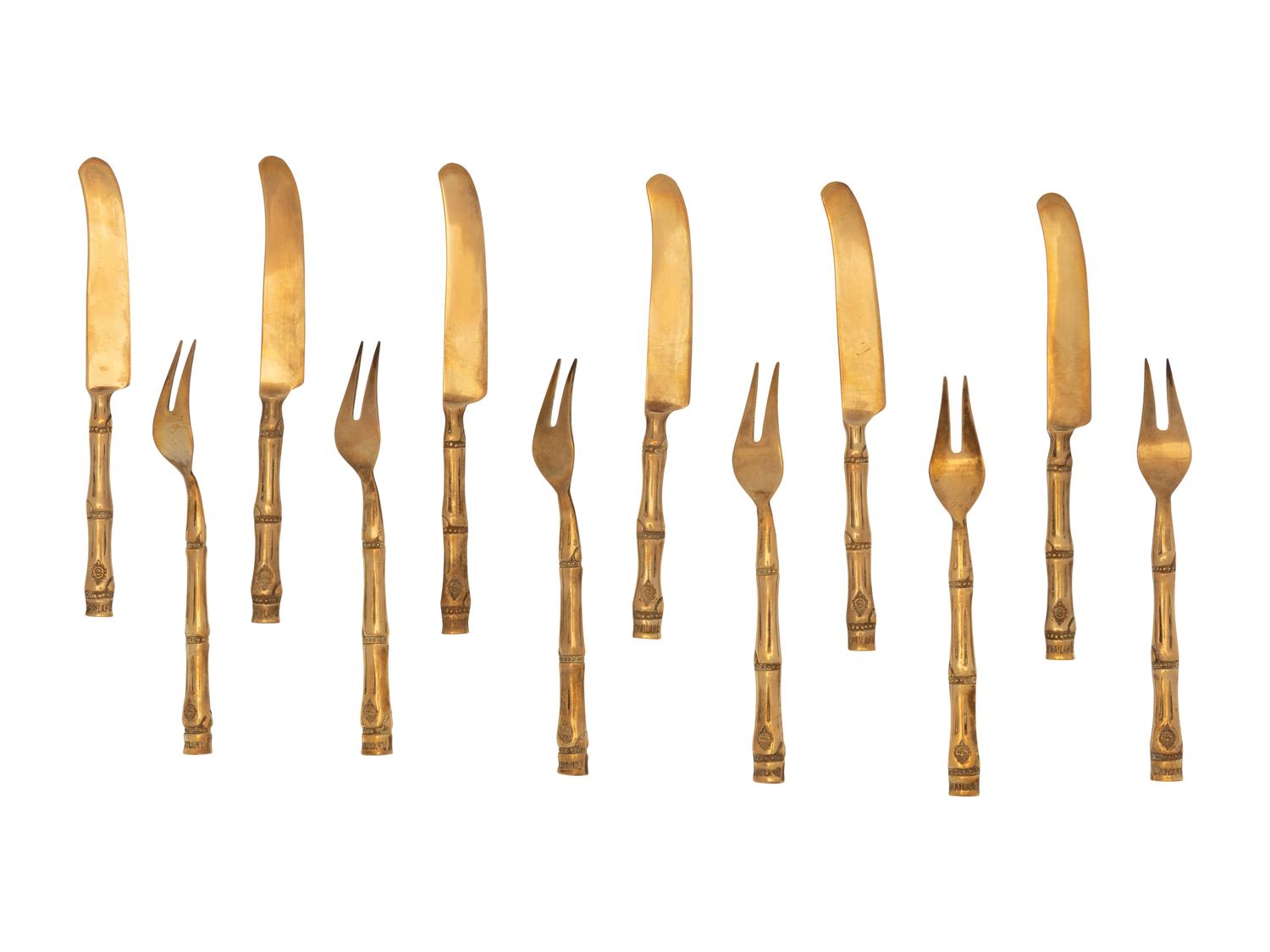 Two Cased Sets of Thai Bronze Flatware Articles