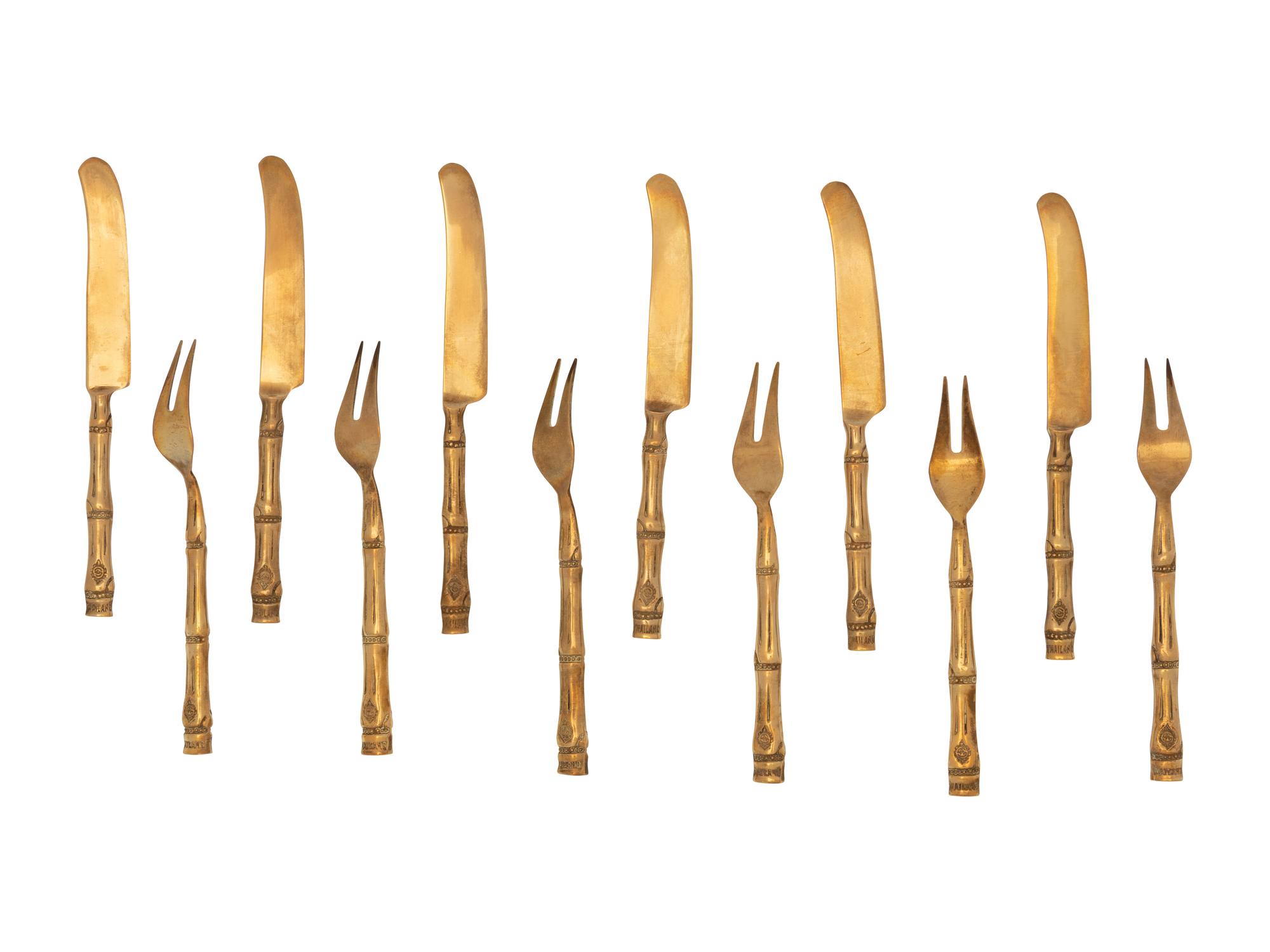 Two Cased Sets of Thai Bronze Flatware Articles