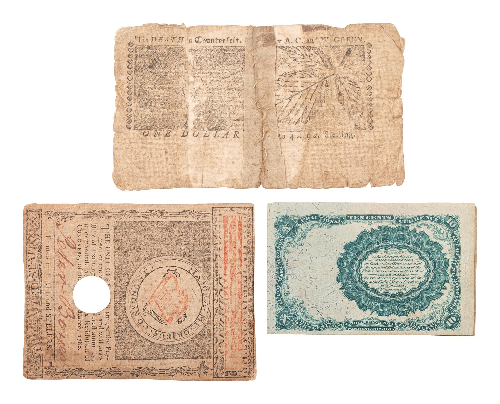 [CIVIL WAR]. A group of Confederate notes with other currency.
