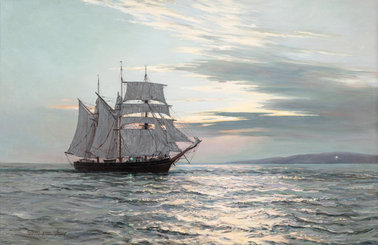 The Three-Masted Canadian Schooner "Water Witch" at Sunset