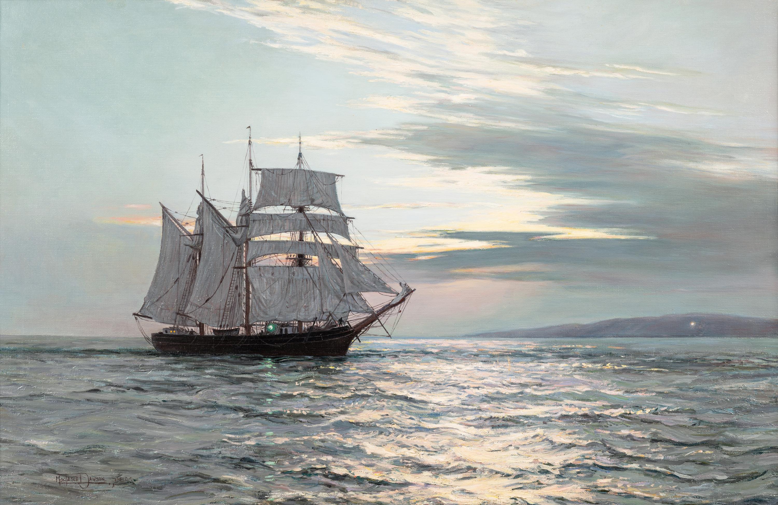 The Three-Masted Canadian Schooner "Water Witch" at Sunset