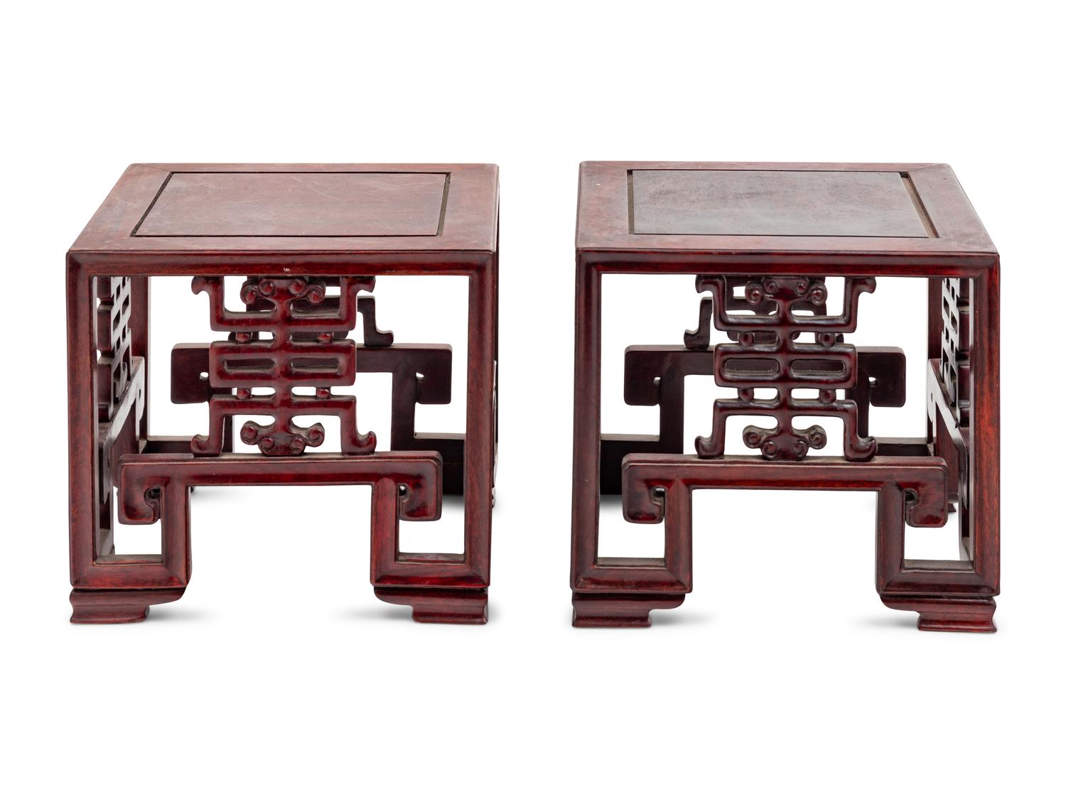 A Pair of Chinese Rosewood Square Stands