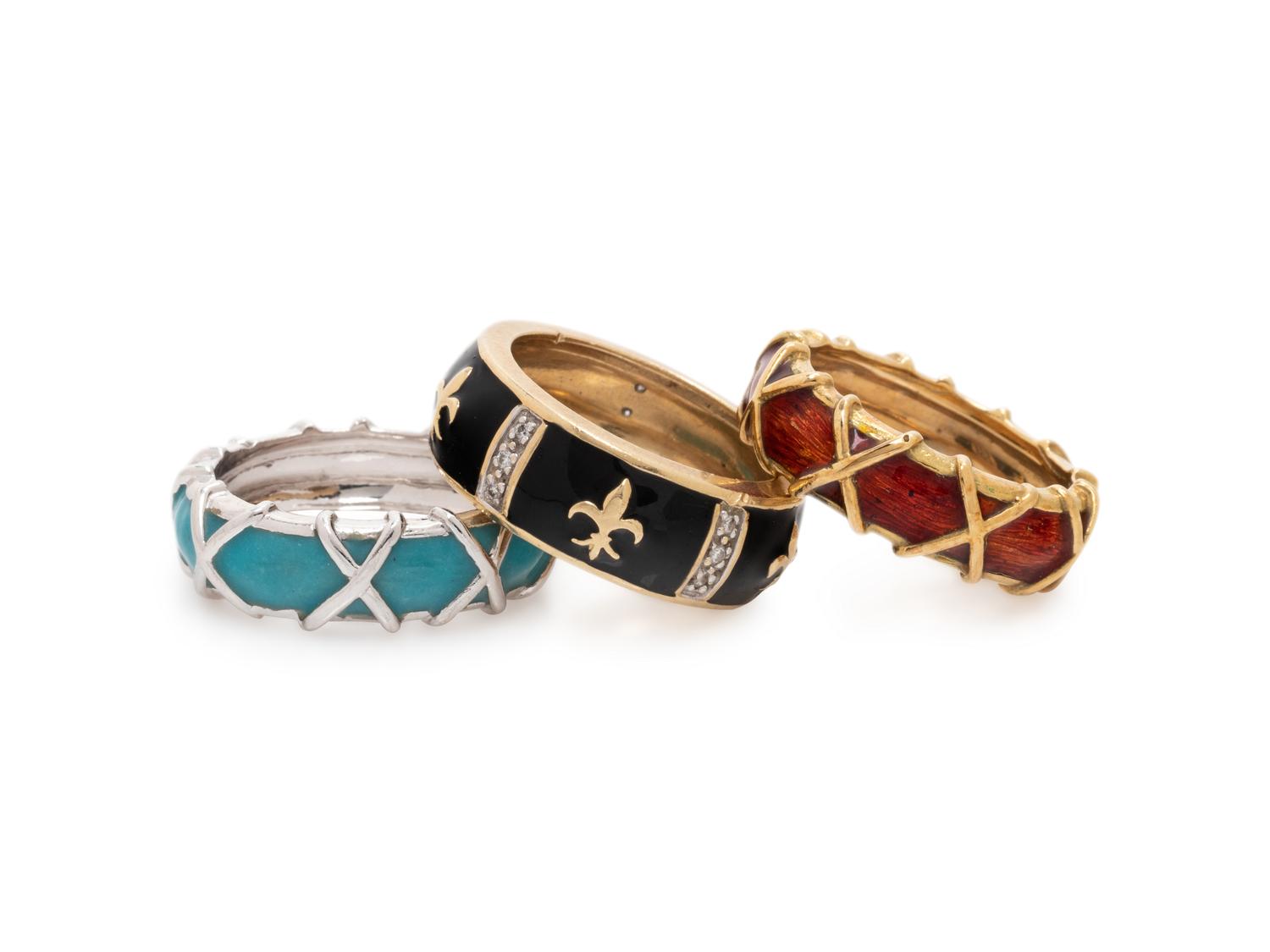 COLLECTION OF GOLD AND ENAMEL BANDS