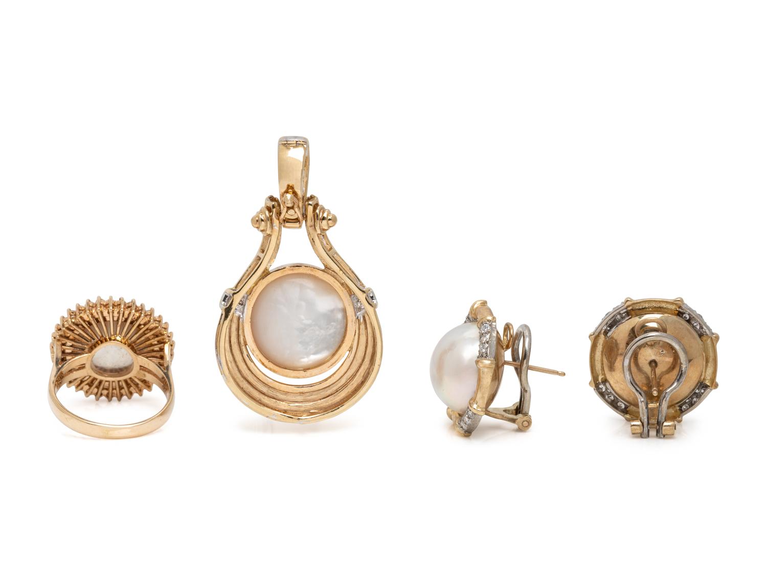COLLECTION OF MABÉ CULTURED PEARL AND DIAMOND JEWELRY