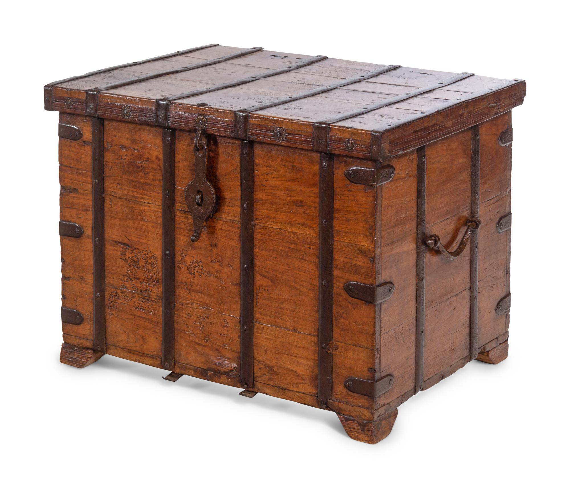 A Continental Iron Mounted Walnut Strong Box