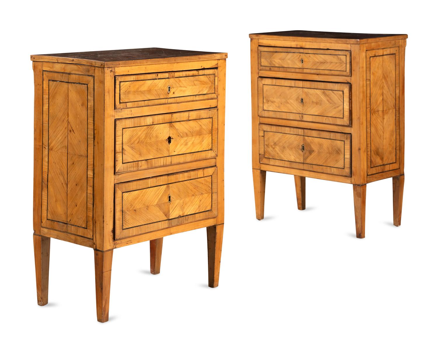 A Pair of Biedermeier Bookmatch-Veneered Side Cabinets
