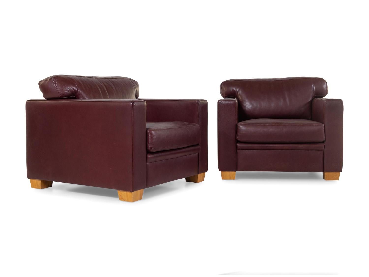 A Pair of Modern Leather Upholstered Club Chairs
