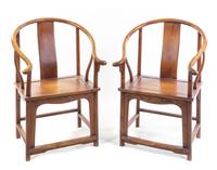 A Pair of Chinese Elm Armchairs Height 39 1/2 inches.