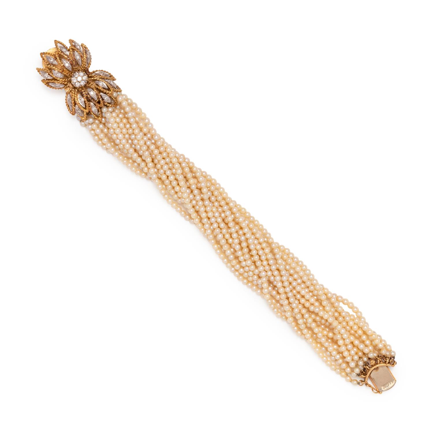 CULTURED PEARL AND DIAMOND BRACELET