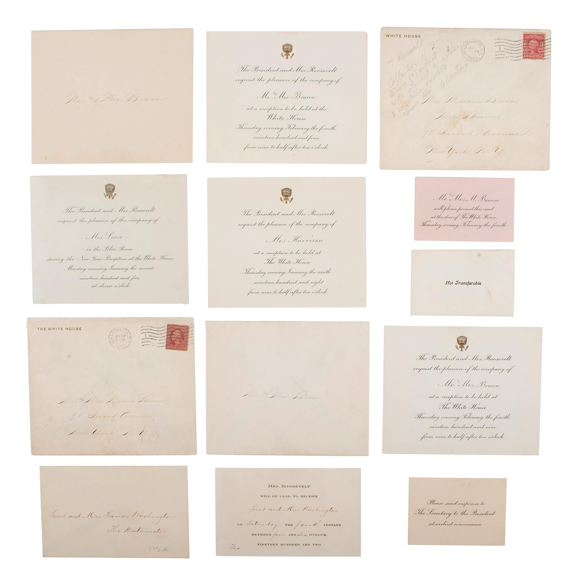 [ROOSEVELT, Theodore (1858-1919)]. A group of inaugural and White House invitations with additional ephemera, comprising: