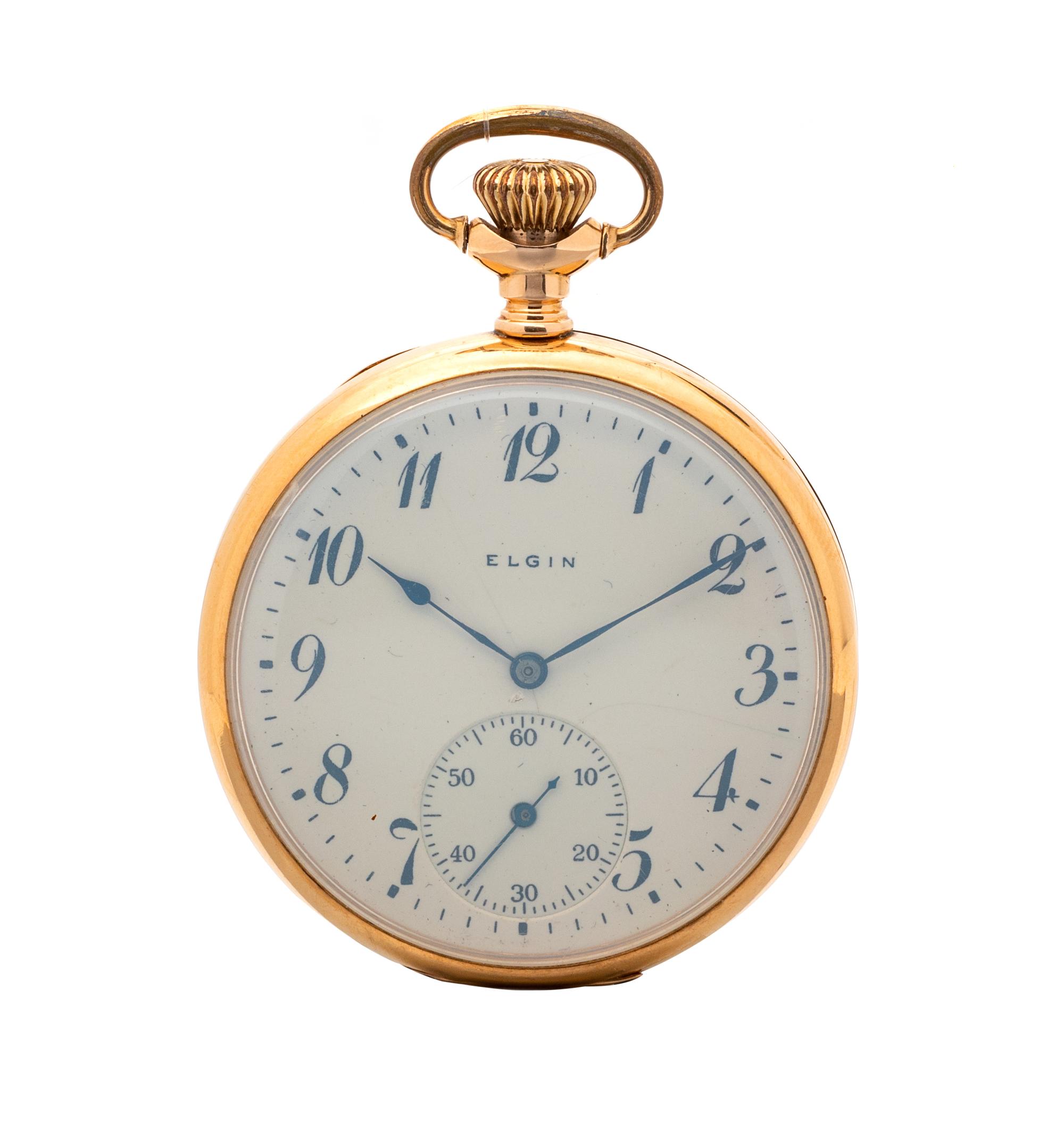 A 14 Karat Yellow Gold Open Face Pocket Watch, Elgin, Circa 1899,