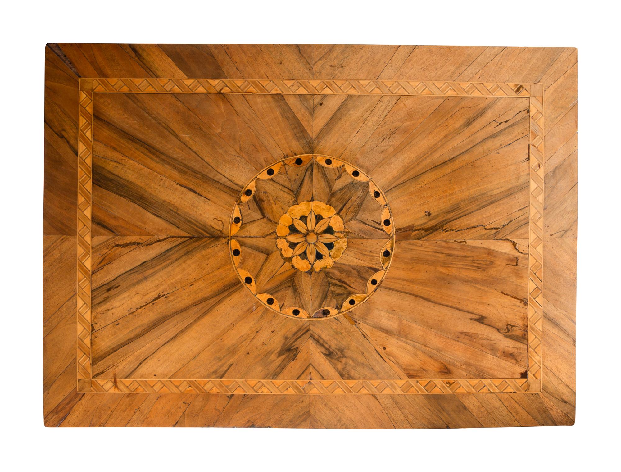 A Continental Figured Walnut and Marquetry Side Table