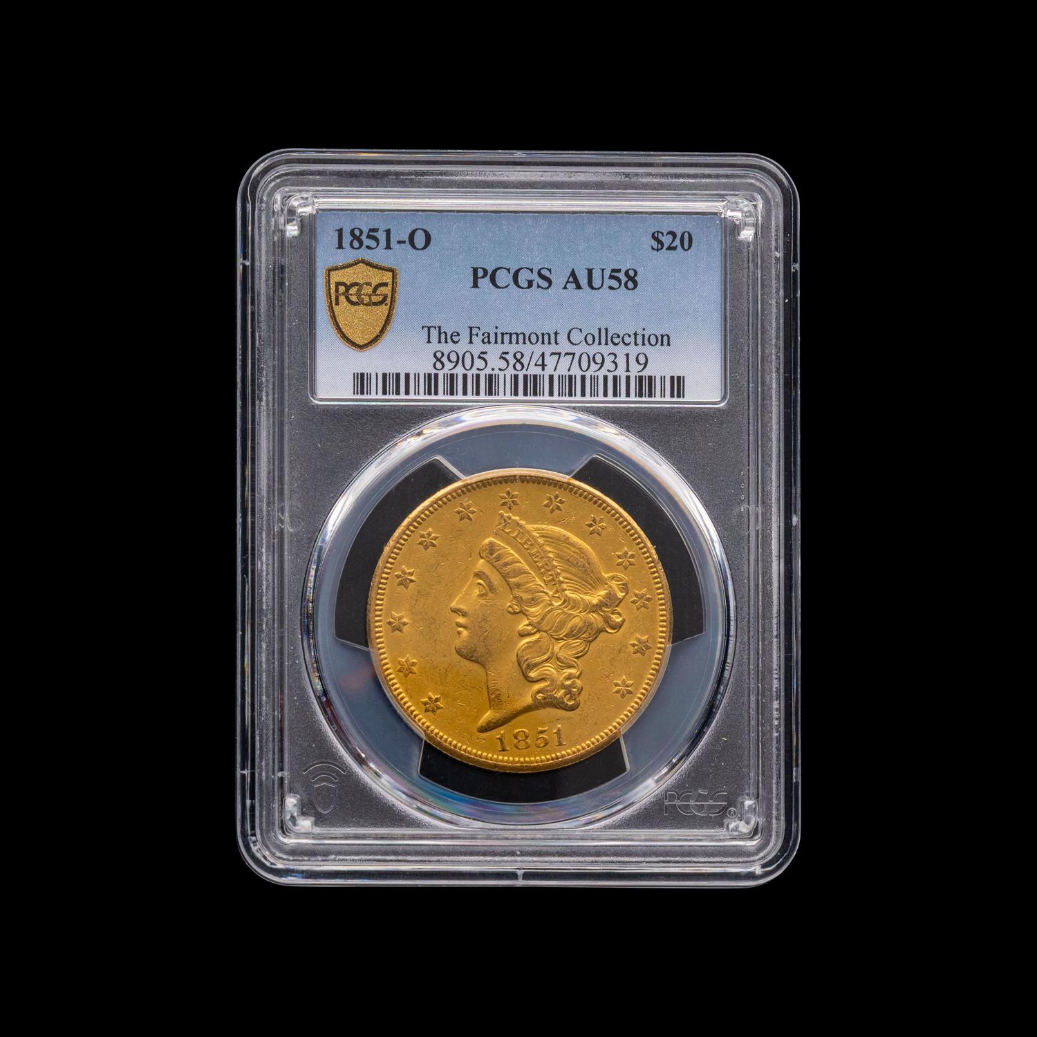 An 1851-O Liberty Head $20 Gold Coin [PCGS AU58; ex. The Fairmont Collection ]