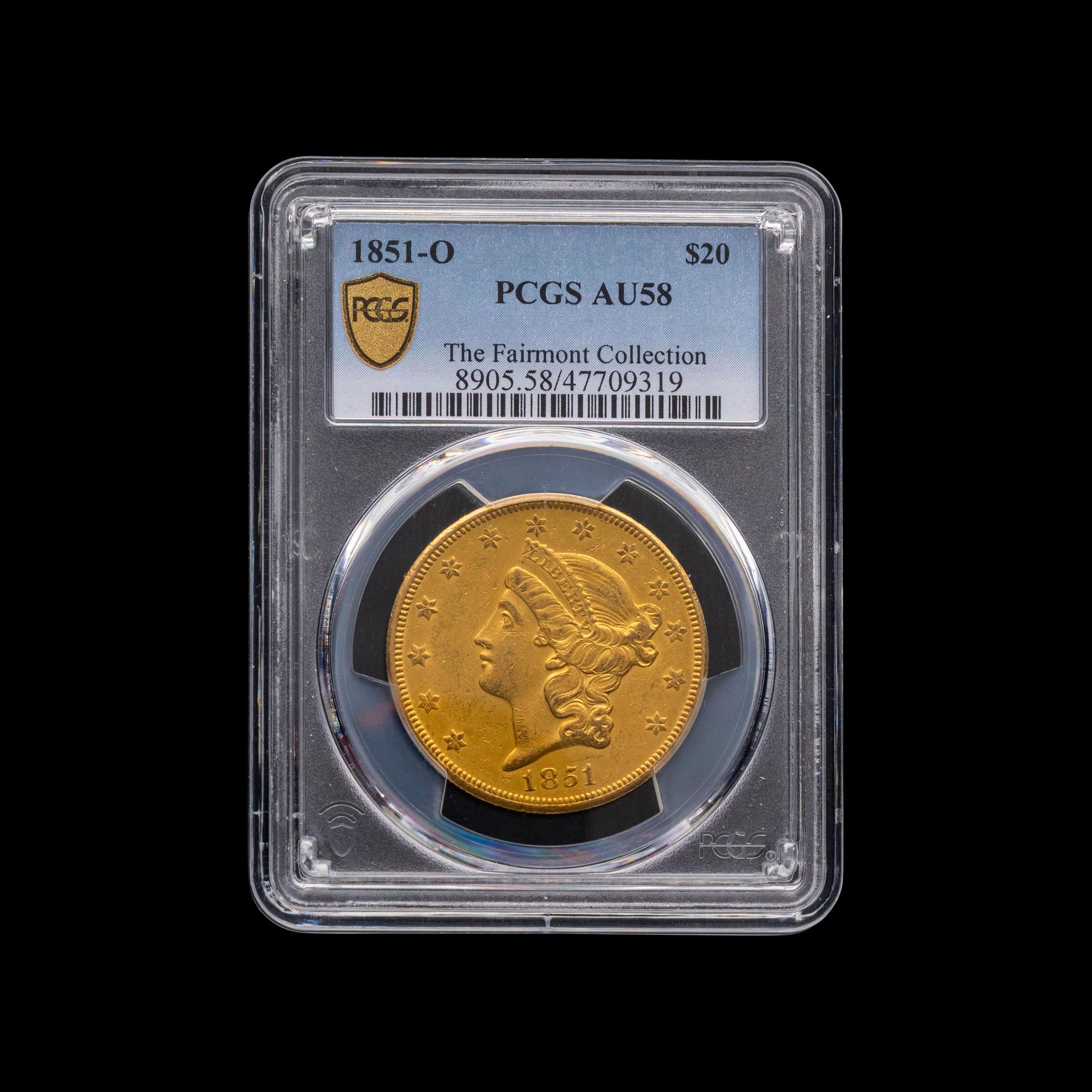 An 1851-O Liberty Head $20 Gold Coin [PCGS AU58; ex. The Fairmont Collection ]