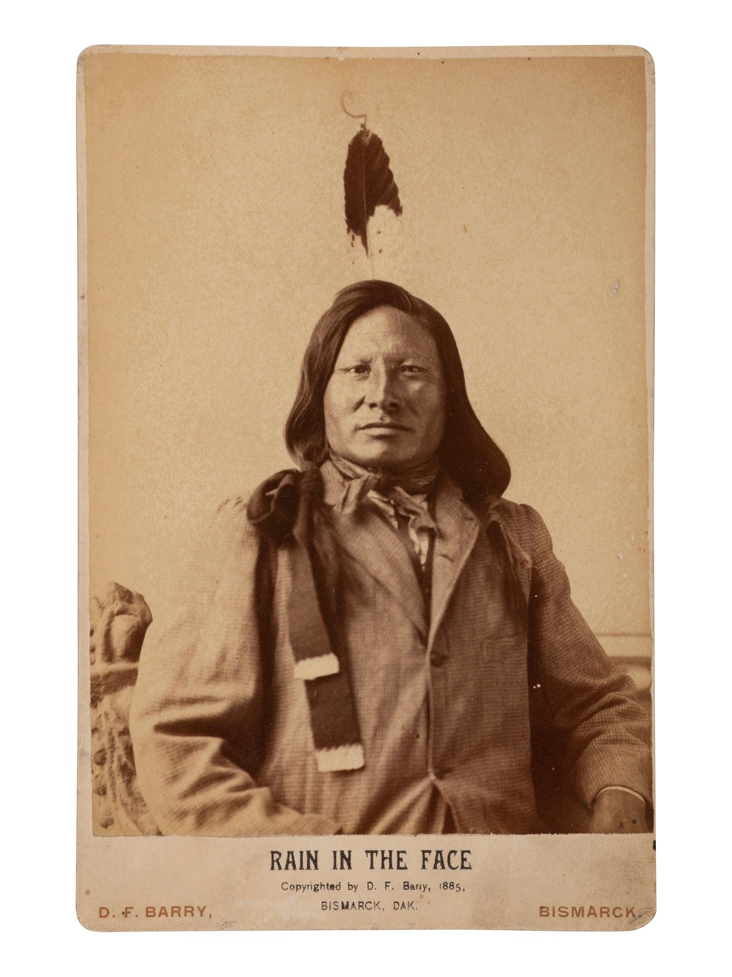 [NATIVE AMERICANS]. Cabinet card of Rain-in-the-Face. Bismarck, ND: D. F. Barry, 1885.