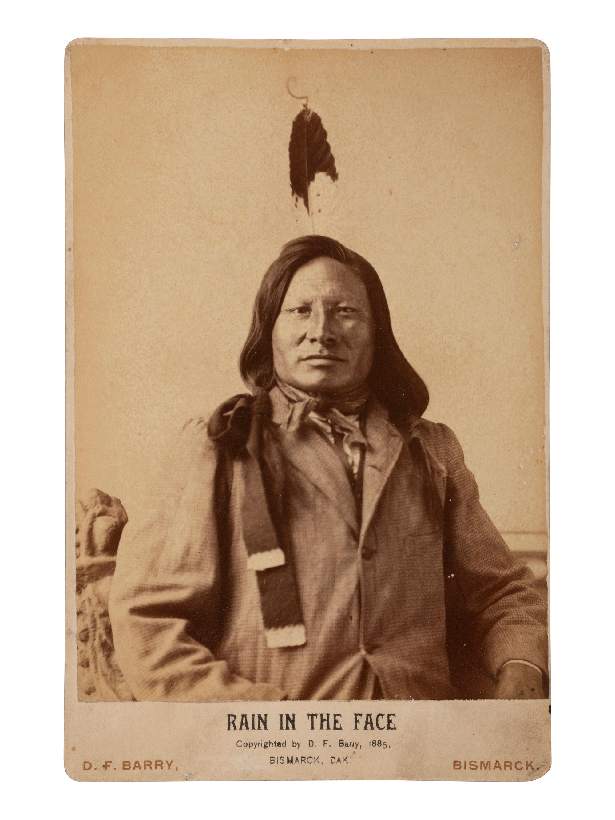 [NATIVE AMERICANS]. Cabinet card of Rain-in-the-Face. Bismarck, ND: D. F. Barry, 1885.