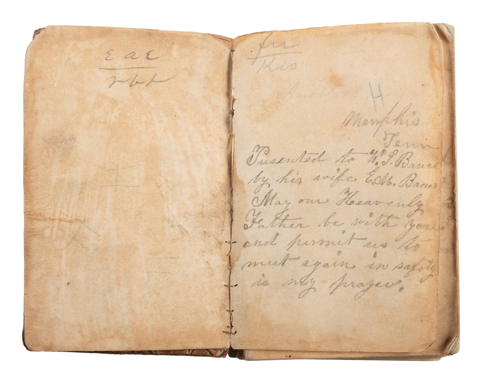 [CIVIL WAR]. Bible identified to CSA Private W.J. Bruce, 7th TN Infantry, found at the Battle of Resaca by Union Private J.A. Richmond, 103rd OH Infantry.