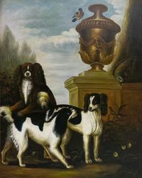 King Charles Spaniels with Urn