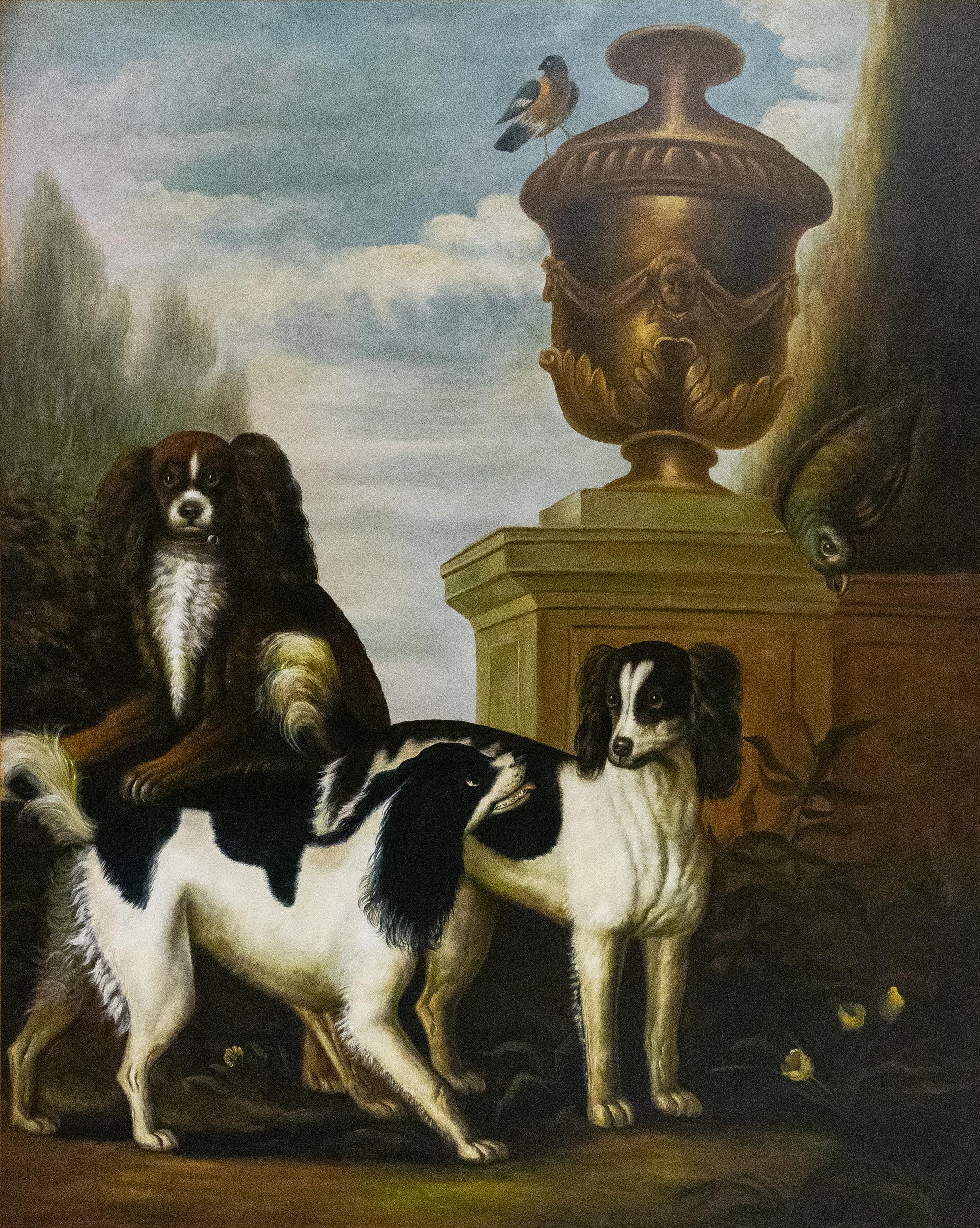 King Charles Spaniels with Urn