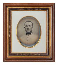 [CIVIL WAR]. Full plate tintype copy portrait of an unidentified soldier, likely Confederate.