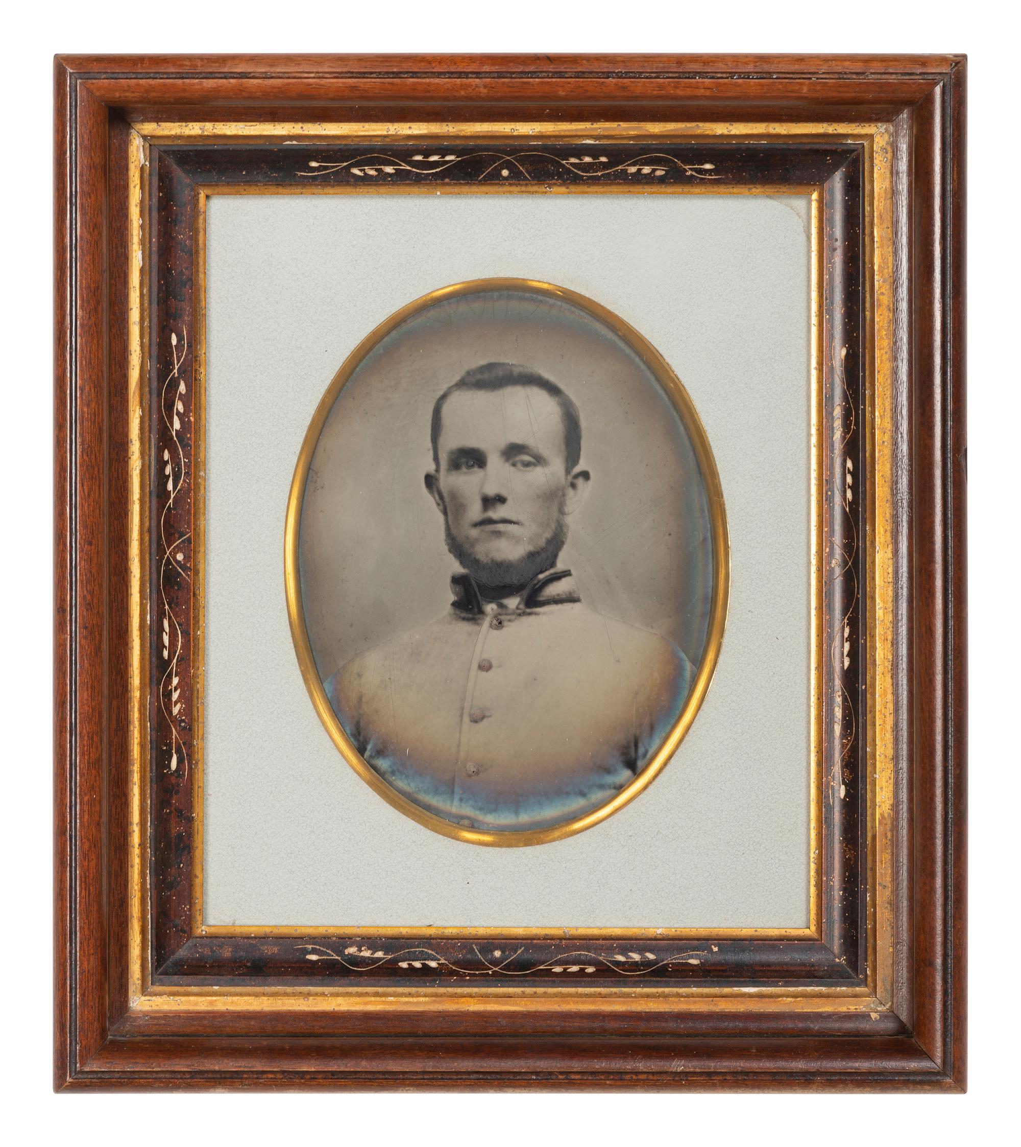 [CIVIL WAR]. Full plate tintype copy portrait of an unidentified soldier, likely Confederate.