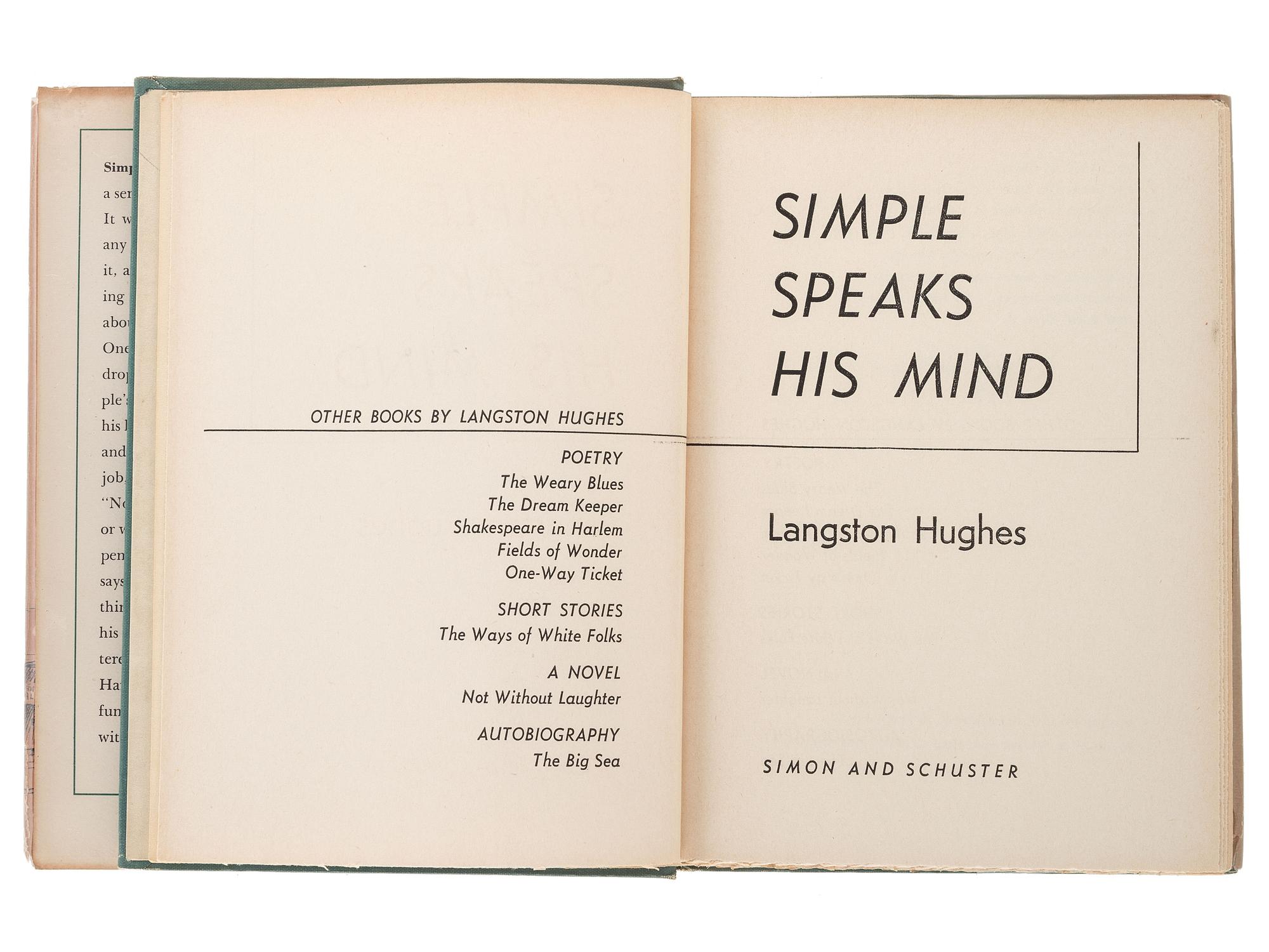 HUGHES, Langston (1901-1967). Simple Speaks His Mind. [New York]: Simon & Schuster, 1950.