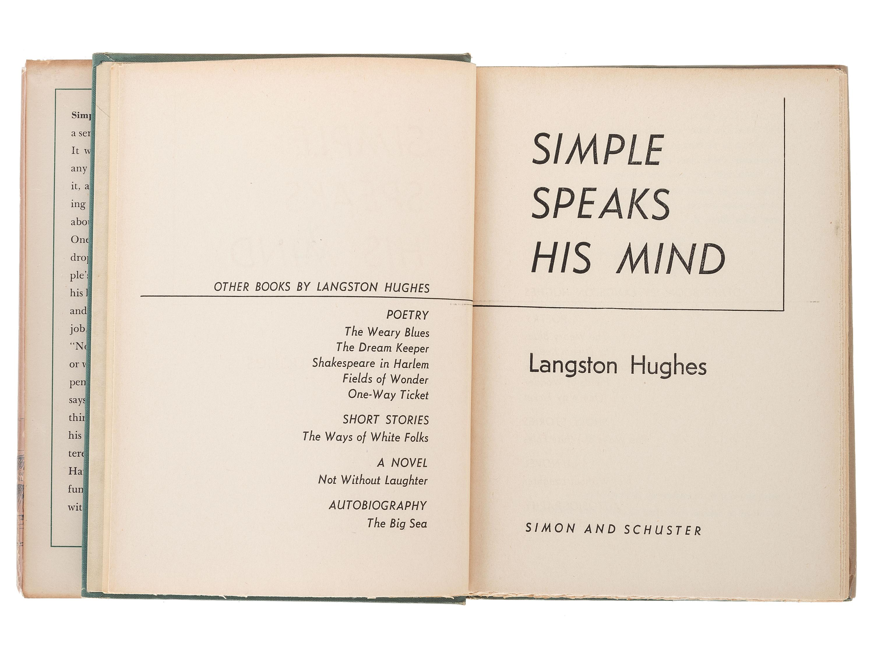 HUGHES, Langston (1901-1967). Simple Speaks His Mind. [New York]: Simon & Schuster, 1950.