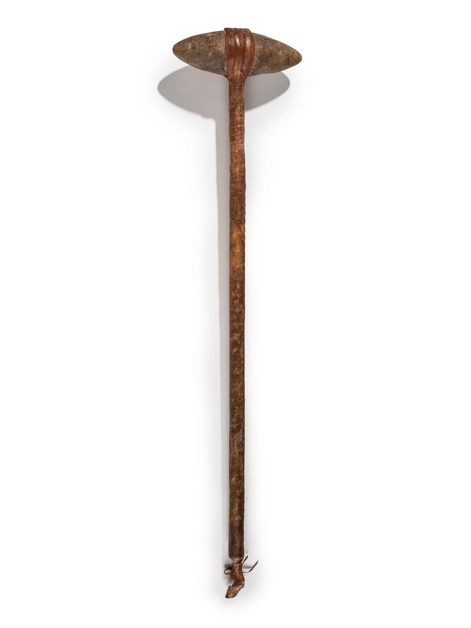 Plains Stone Club, with Buffalo Hide Wrapped Handle
