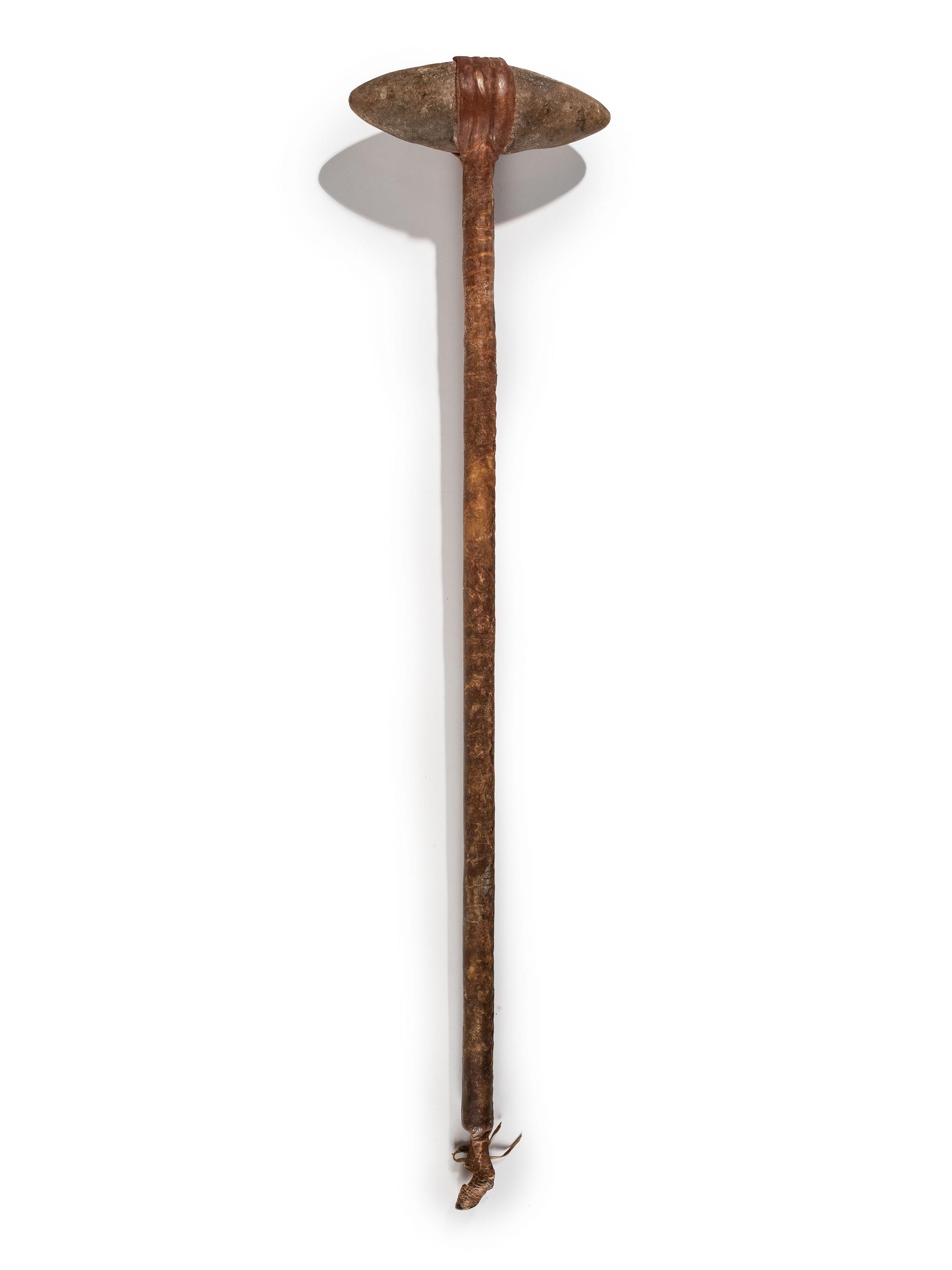 Plains Stone Club, with Buffalo Hide Wrapped Handle