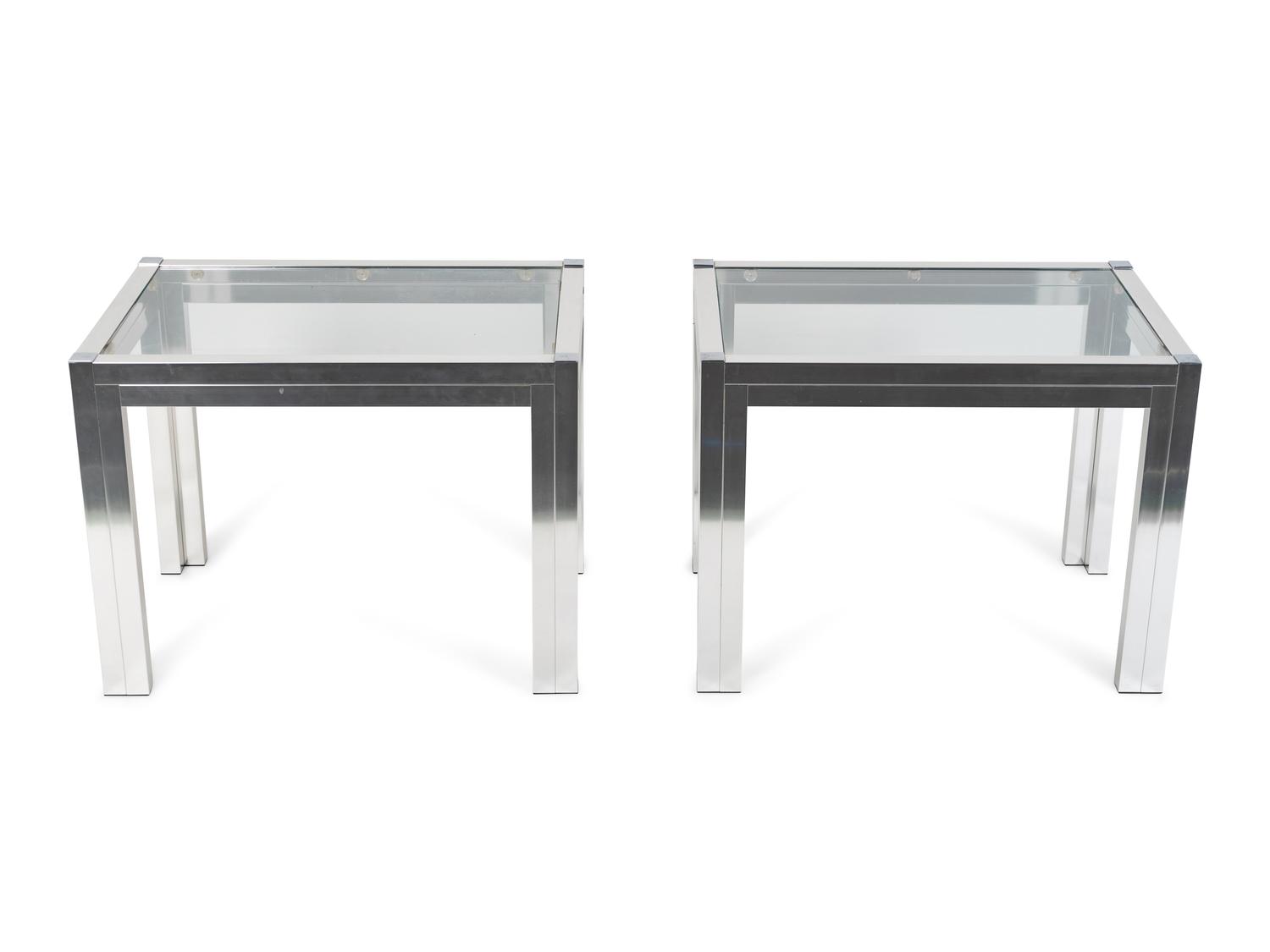 A Pair of Contemporary Chromed Metal and Glass End Tables — 20TH CENTURY