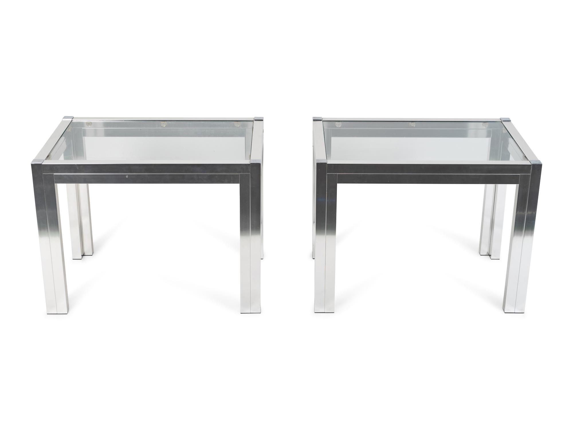 A Pair of Contemporary Chromed Metal and Glass End Tables — 20TH CENTURY