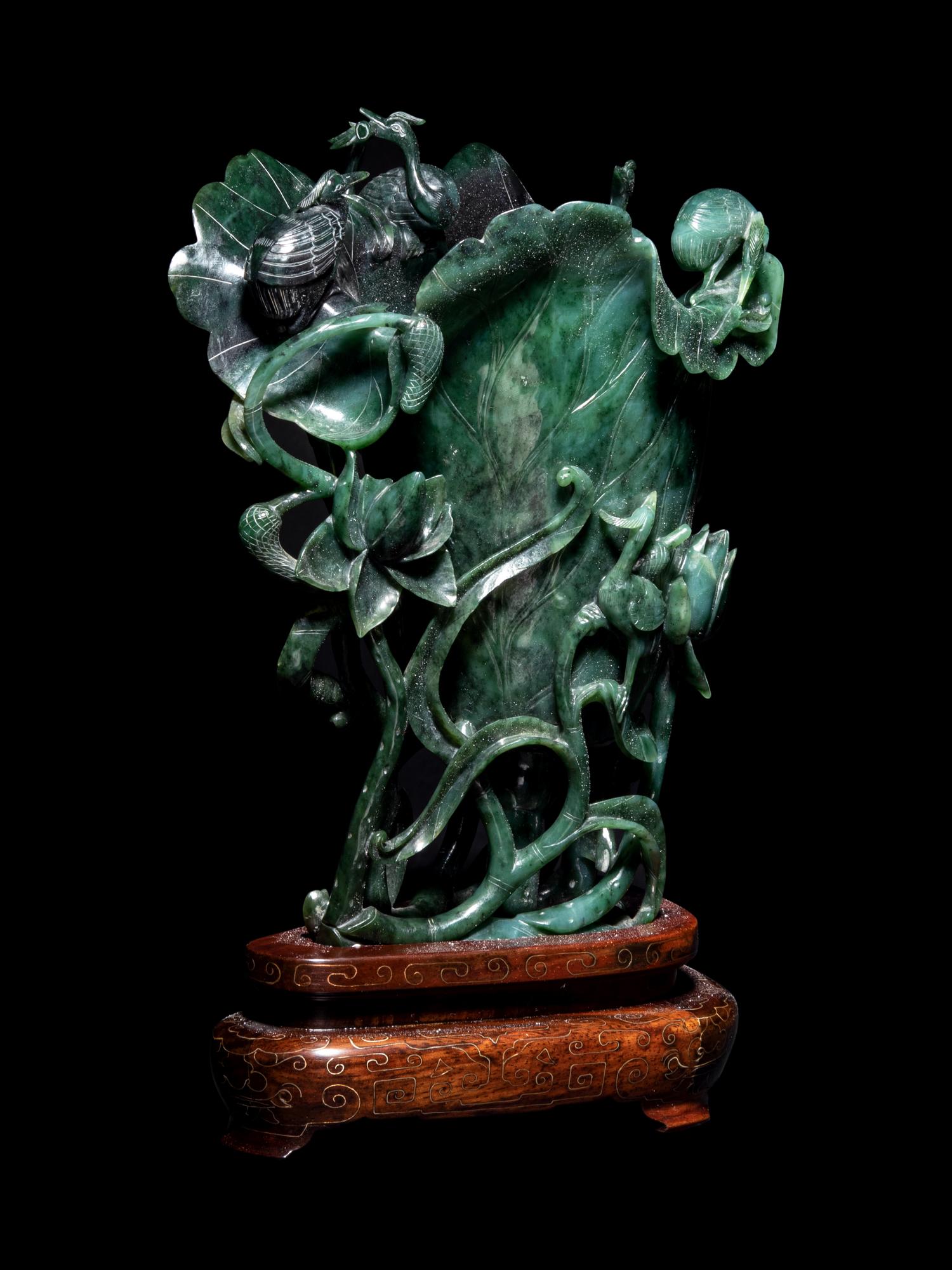 A Spinach Jade ‘Lotus’ Libation Cup