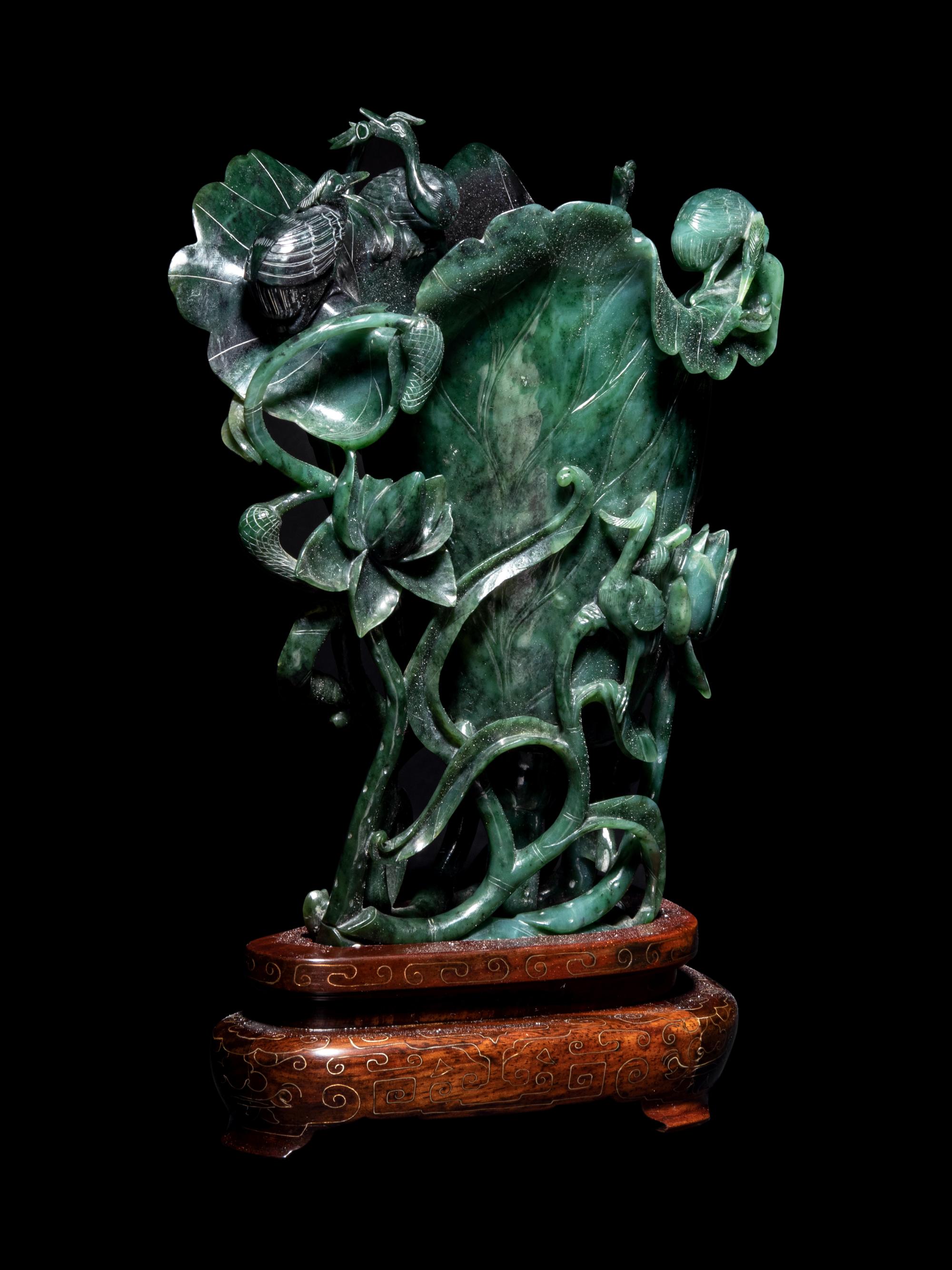 A Spinach Jade ‘Lotus’ Libation Cup