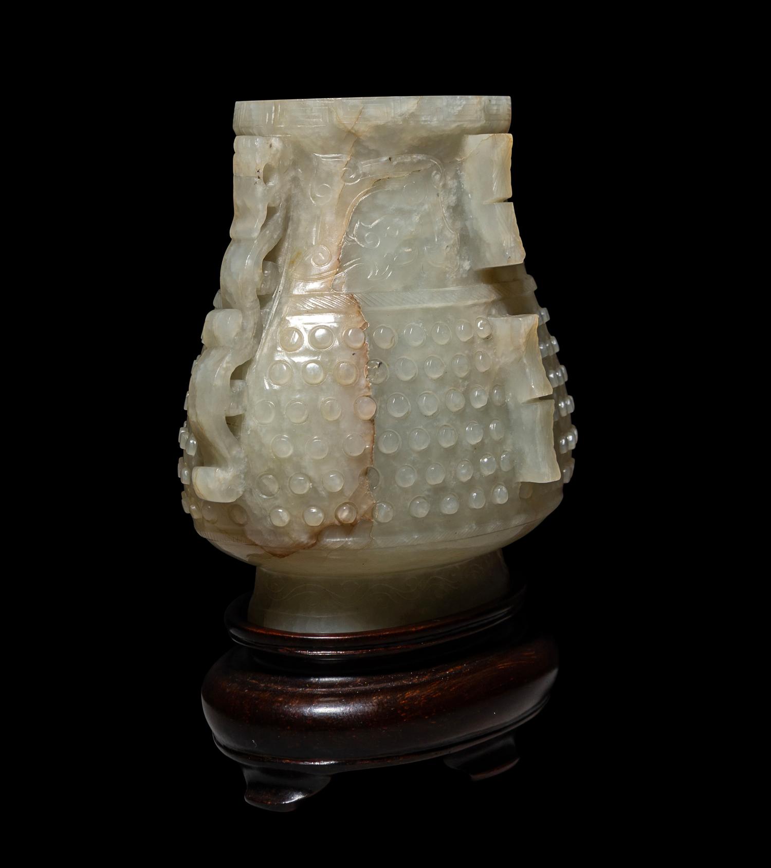 A Chinese Pale Celadon Jade Hu Vase