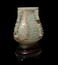 A Chinese Pale Celadon Jade Hu Vase