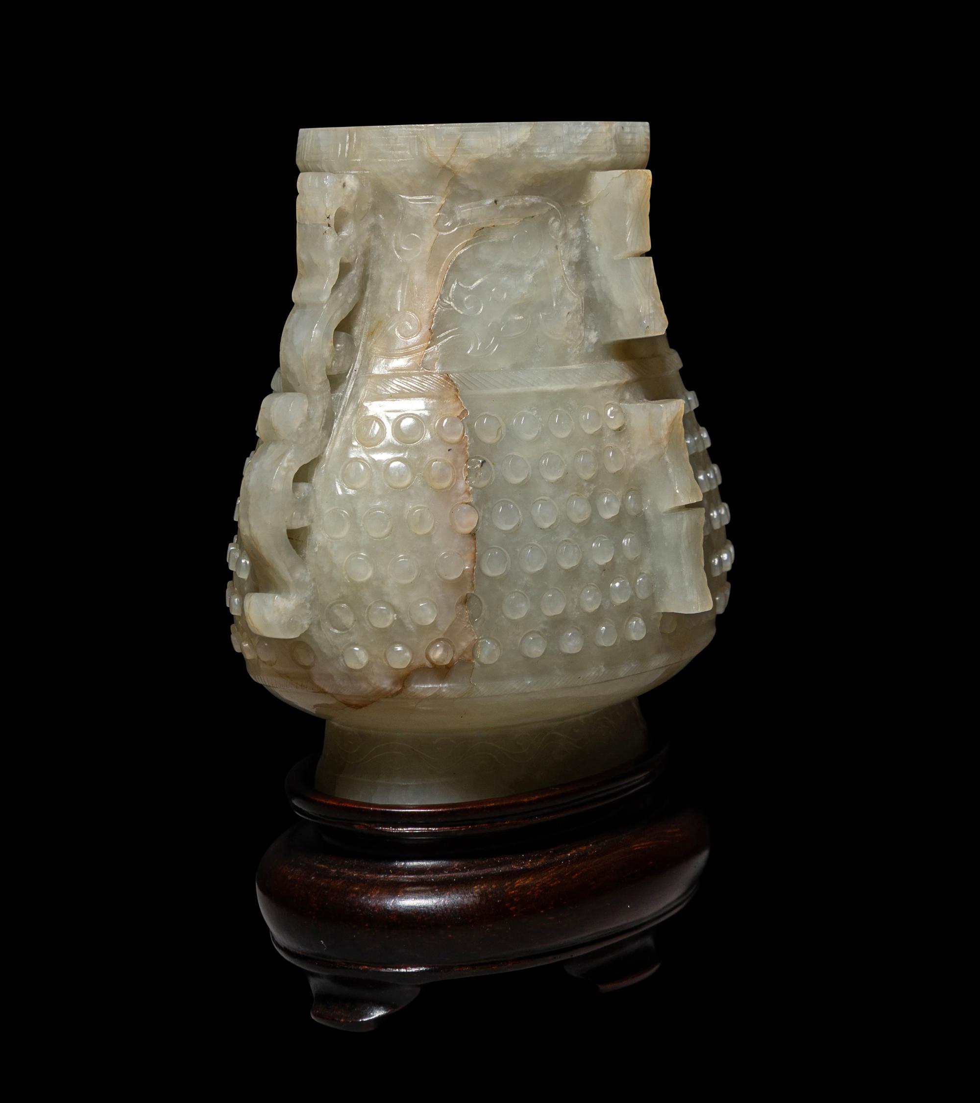 A Chinese Pale Celadon Jade Hu Vase