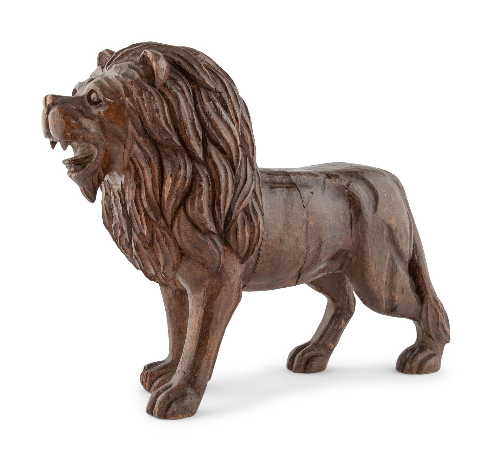 A Continental Carved Wood Lion