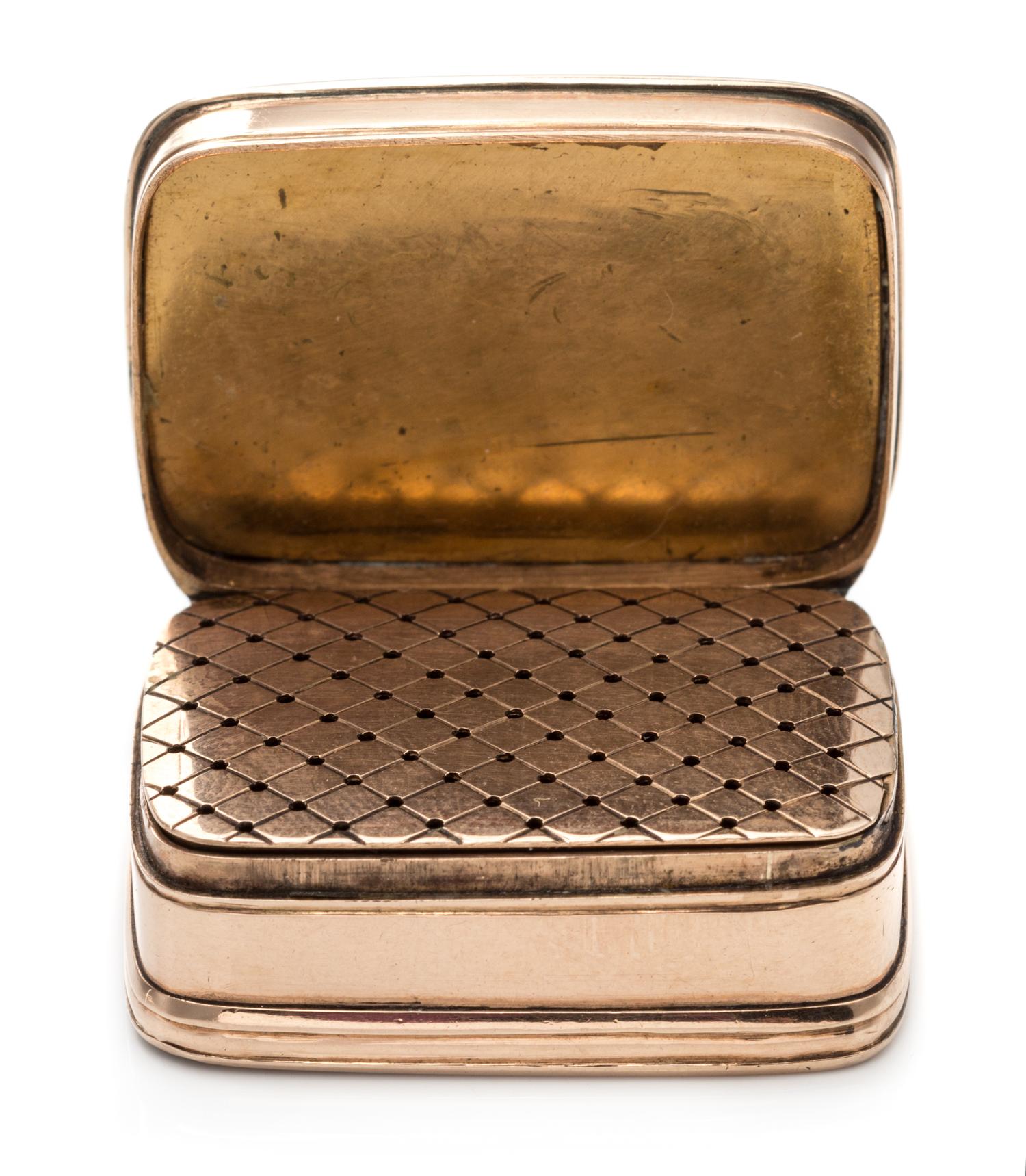 A 14 Karat Rose Gold, Diamond, Hardstone and Enamel Vinaigrette, Apparently Unmarked, the lid centered by a floral element decorated wi