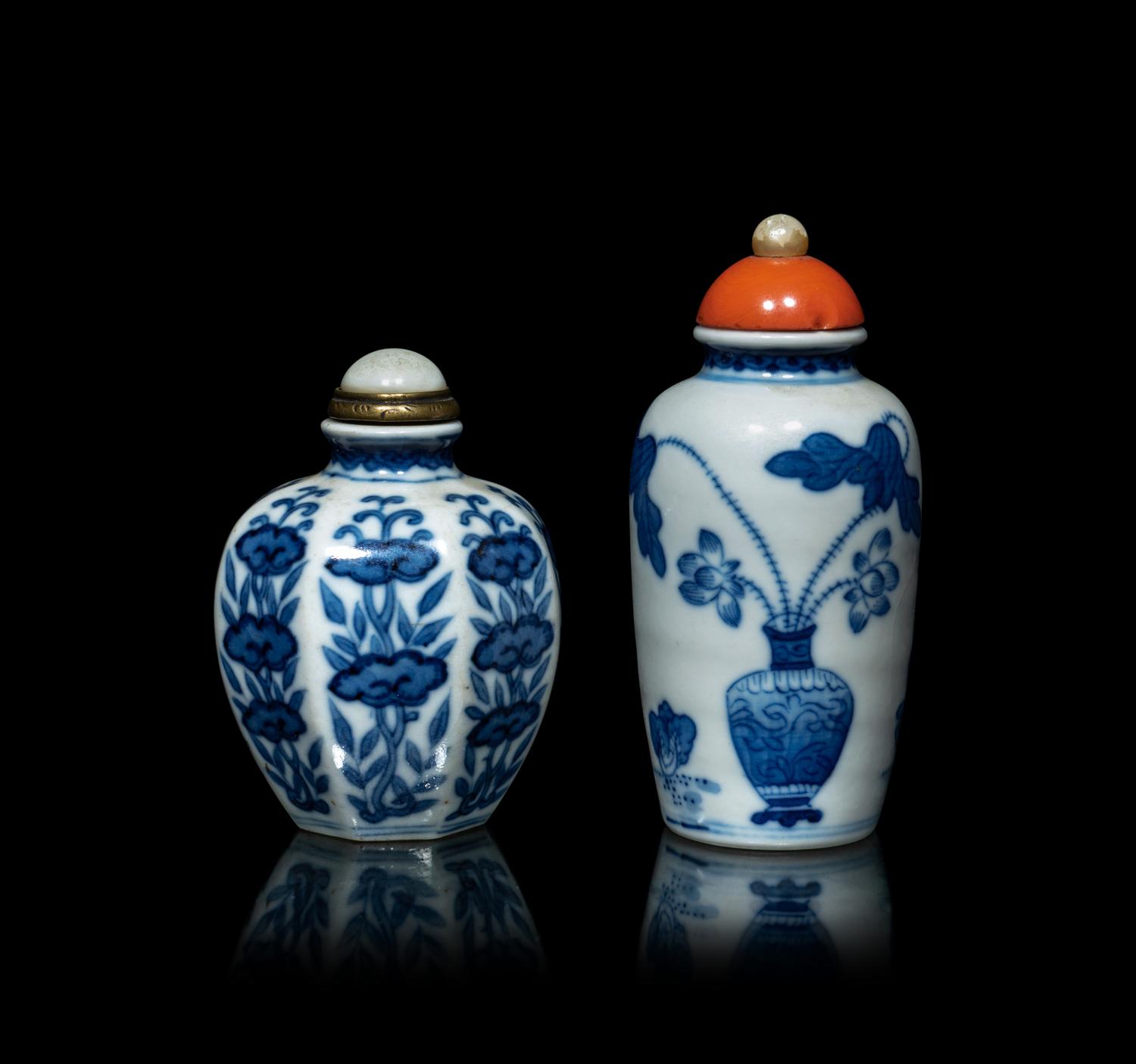 Two Chinese Blue and White Porcelain Snuff Bottles