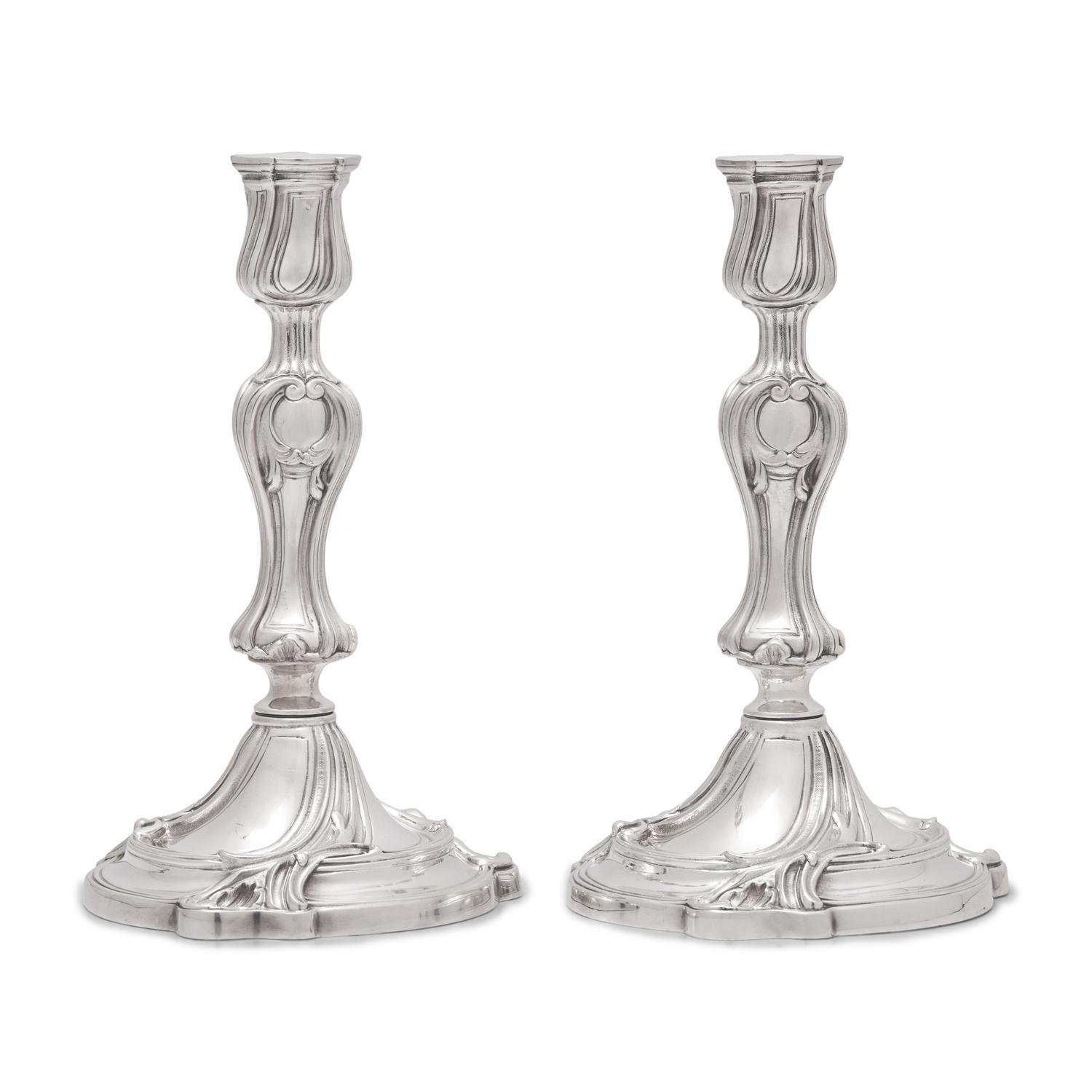 A Pair of Christofle Silver-Plate Candlesticks